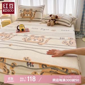 Red Bean Home Textiles Комплект постельного белья из флиса (простыня на резинке 120х200 см, 1 наволочка), утолщенный, с 3D-принтом снежинок