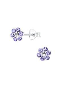 Alexander York Серьги-гвоздики FLOWER с кристаллом аметиста в оправе из серебра 925 пробы, комплект из 2 штук