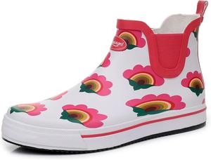 РАЙНЭНДЖЕЛ Резиновые сапоги для женщин и мужчин, унисекс, короткие дождевые ботинки с антискользящей подошвой, удобные и легкие садовые резиновые сапоги для работы на улице, водонепроницаемые сапоги для рыбалки RAINANGEL, Sun Flower