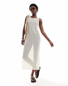 Длинное платье-футляр из ажурной вязки кремового цвета Pieces