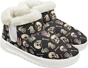 Зимние женские ботинки, утепленные флисом, теплые короткие ботильоны для улицы, противоскользящие и удобные Hechitok, Skull Hand