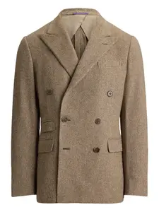 Двубортный пиджак Kent с узором в елочку Ralph Lauren Purple Label, коричневый