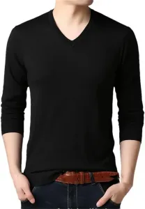 Мужской тонкий пуловер с V-образным вырезом и длинными рукавами