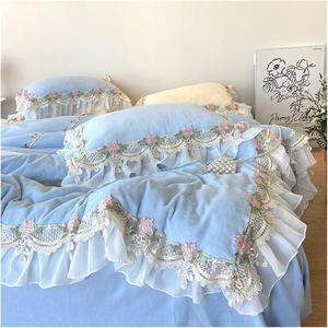 YUSIWOAL Комплект постельного белья французский принцесса вельвет флис цветы кружево рюши