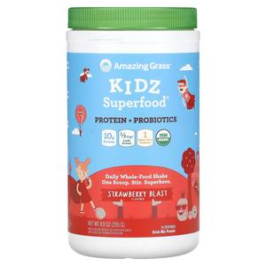 Порошковая смесь Amazing Grass Kidz Superfood Protein + пробиотики StRawberry Blast, 255 г