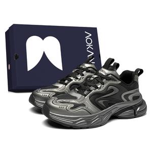 AOKANG Амортизирующие износостойкие легкие нескользящие низкие массивные кроссовки мужские шоппер черный металлик+подарок, цвет Black Gunmetal+Giveaway