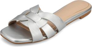 Женские плоские сандалии Journee с открытым квадратным носком, модной ремешковой вставкой, удобные нарядные слипоны Arrina Journee Collection, серебро