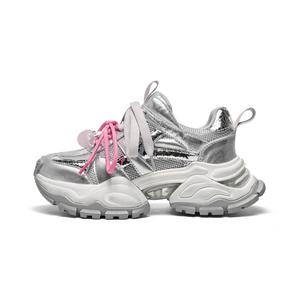 Женские кроссовки с низким верхом и массивной подошвой, нескользящие, износостойкие, дышащие, увеличивающие рост CHERYKALLY, Pink Silver