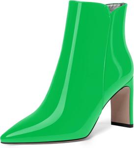 Женские ботильоны SKYSTERRY с заостренным носком, лакированные, на высокой шпильке 3,3 дюйма, с молнией, для вечеринки, Green