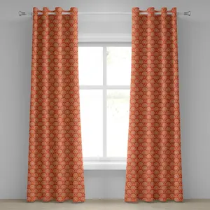 Геометрическая штора на люверсах ABAKUHAUS с восточным узором в виде полукруга, японское кимоно с абстрактными геометрическими фигурами, декоративная двухпанельная штора на окно, 280 см x 225 см, цвет: оранжевый, бледно-желтый Abakuhaus