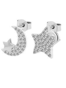 Adeliás Женские серьги-гвоздики «Луна» из серебра 925 пробы с фианитами в серебряной оправе