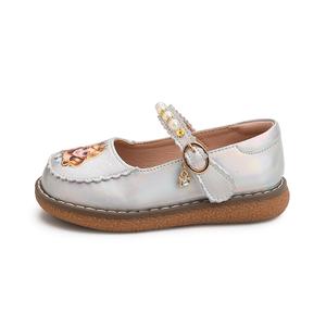 Детские кожаные туфли с противоскользящим износостойким верхом, серебристые, детские Budding, серебряный