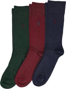 Мужские супермягкие ребристые классические носки Polo Ralph Lauren Crew (3 пары), Navy Assorted