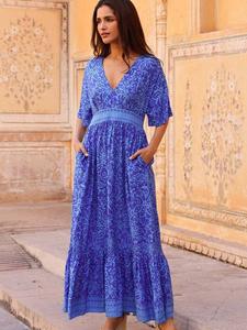 Платье миди Lena с коротким рукавом и цветочным принтом Aspiga, Cobalt/Light Blue