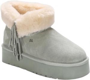 Ботинки mykos Women's Amari Suede Pull-On Platform (1.65") 7" Boot - Water & Stain Resistant - Faux-Fur Collar with Fringe Ankle Boot - Stylish, Cozy for Travel and Everyday Wear, Sage