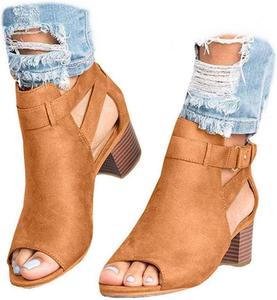 HINDOLA Женские черные босоножки с вырезами, на высоком толстом каблуке, с пряжкой на щиколотке, открытым носком, летние модные босоножки на устойчивом каблуке