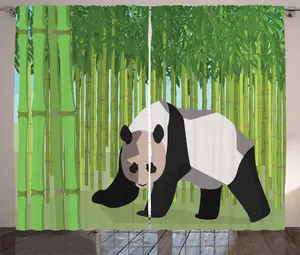 Штора ABAKUHAUS Геометрический лес в деревенском стиле, Панда Бамбук, универсальная ленточная штора для гостиной с петлями и крючками, 280 x 175 см, зеленый, черный и белый Abakuhaus