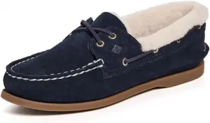 Женские водонепроницаемые и дышащие тапочки Sperry Authentic Original Float Cozy - противоскользящие, изготовлены полностью из материала EVA, с резиновой подошвой, текстурированной стелькой и подкладкой из искусственного меха, темно-синий