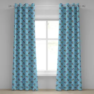 Шторы на люверсах для футбола ABAKUHAUS, милый игрок-панда, бьющий мяч, детский дизайн для мальчиков, забавный рисунок с животными, декоративные двухпанельные шторы, 280 x 260 см, бледно-голубой, черный, белый Abakuhaus