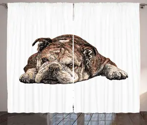 Штора ABAKUHAUS Бульдог в деревенском стиле, одинарная, с рисунком бульдога, универсальная, для гостиной, с петлями и крючками, 280 x 225 см, цвет: антрацитовый серый и белый Abakuhaus
