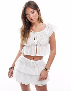 Укороченная блузка Stradivarius STR co-ord с короткими рукавами белого цвета