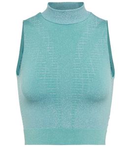 Топ Shiny Grid с воротником-стойкой Wolford, Ice Jade Silver