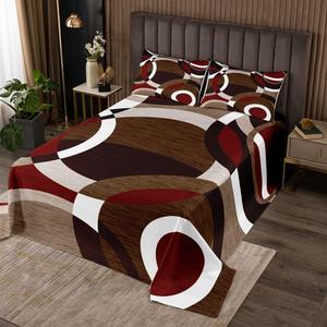 Erosebridal Геометрический комплект постельного белья с абстрактным рисунком в коричнево-красно-бело-черной гамме, минималистичный дизайн, Brown Red White Black