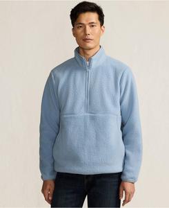 Мужской пуловер из флиса с высокой ворсистой поверхностью и застежкой-молнией до середины груди Lands' End, Pale slate blue