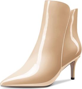 Женские ботильоны Aachcol, короткие сапожки, зауженный носок, на молнии, стойкий каблук средней высоты, лаковая кожа, 2,5 дюйма, Beige