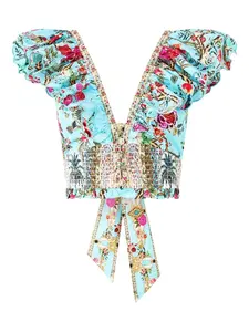 Топ с v-образным вырезом и короткими рукавами Camilla, синий