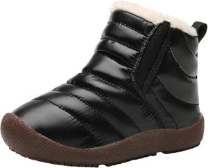 Зимние сапожки для девочек и мальчиков, теплые ботинки с искусственным мехом, ботильоны до щиколотки, противоскользящие спортивные ботиночки для холодной погоды Generic, Black