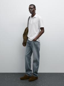 Текстурированная рубашка-поло с короткими рукавами Massimo Dutti, белый