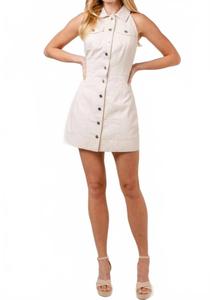 Джинсовое мини-платье с бретелью через шею кремового цвета Fore, кремовый