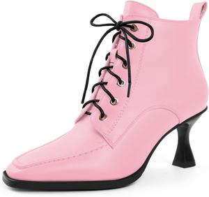 Женские ботильоны с квадратным носком, каблук 7 см, регулируемая шнуровка, боковая молния, короткие сапоги Jaffamiraco, Rosa, Matt