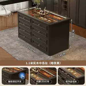 Yu Senyi Комод 100х68 см для гостиной из массива дерева, 2 ящика, темная ночь черный, полностью собран