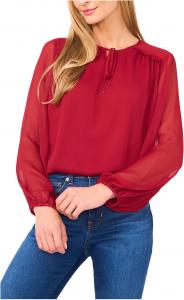 Топ CeCe Long Sleeve Tie Neck Top, цвет Mulberry Red