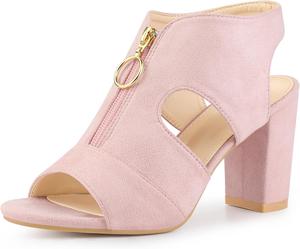 Женские сандалии Allegra K с массивным каблуком, вырезами спереди, застежкой-молнией и ремешком сзади, в стиле гладиатор, Light Pink