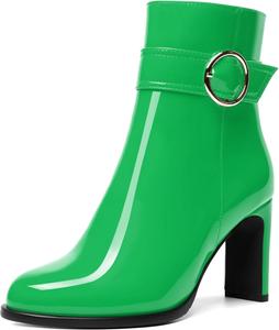 Женские ботинки MERRORI на молнии из лакированной кожи, с круглым носком, высокой платформой и каблуком 3,3 дюйма для путешествий, Green