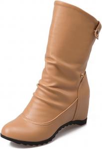 FANFENG Элегантные женские свадебные ботильоны, осенне-зимняя мода, женские сексуальные ботинки на танкетке, мягкая кожаная обувь, офисные женские туфли (Цвет: черный, Размер обуви: 5)