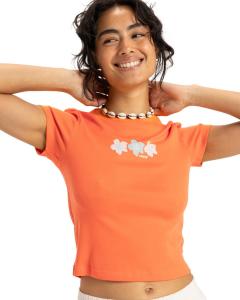 ROXY Футболка с короткими рукавами и трафаретным принтом BEACH LOVE, оранжевая, женская