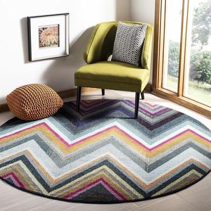 Ковер SAFAVIEH, 201 x 201 см, Monaco Collection, круглый, Multi, дизайн Boho Chevron, без линьки и простой в уходе, идеален для помещений с высокой проходимостью в гостиной, спальне (MNC234F)