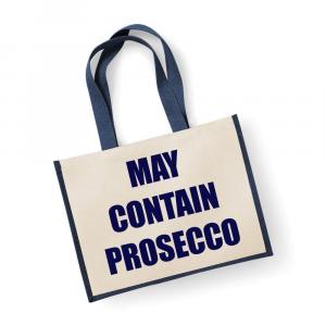 Большая джутовая сумка может содержать темно-синюю сумку с просекко New Mum 60 SECOND MAKEOVER, синий