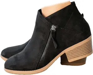 Женские ботильоны ZBYY с толстым низким каблуком, круглым носком, боковой молнией, стильные западные ботинки, Black