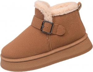 Зимние ботинки из флиса для женщин: модная подкладка из искусственного меха, короткие снежные ботиночки с пушистой отделкой, теплые обувь на молнии и без застежек Generic, Brown