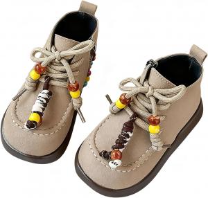 BANGTEUO Детские замшевые мокасины-башмачки для девочек, модные укороченные ботинки с бусинами, удобные с боковой молнией, с круглым носком, противоскользящие, повседневные короткие ботильоны для ежедневных прогулок на улице