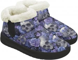 Женские зимние ботинки до щиколотки с искусственным мехом, зимние ботинки для прогулок, модная обувь для зимних образов Fuojuvelie, Halloween Skull Purple