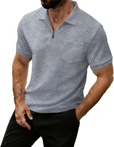 Мужская половинная молния хенли, короткий рукав однотонный пуловер с воротником