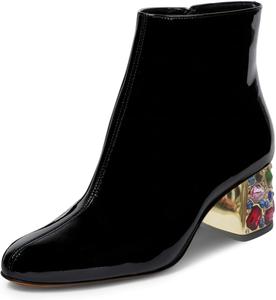 Женские классические ботильоны YDN с круглым закрытым носком, молниями, стразы, низкий каблук, для шопинга, вечеринок и повседневной носки, размер 4-16 US, Black