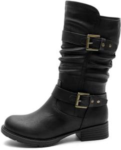 Женские модные сапоги GLOBALWIN до середины икры с низким каблуком и молнией, удобные, Black