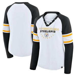 Женская белая футболка Pittsburgh Steelers Plus Size Redzone с длинным рукавом и шнуровкой Fanatics